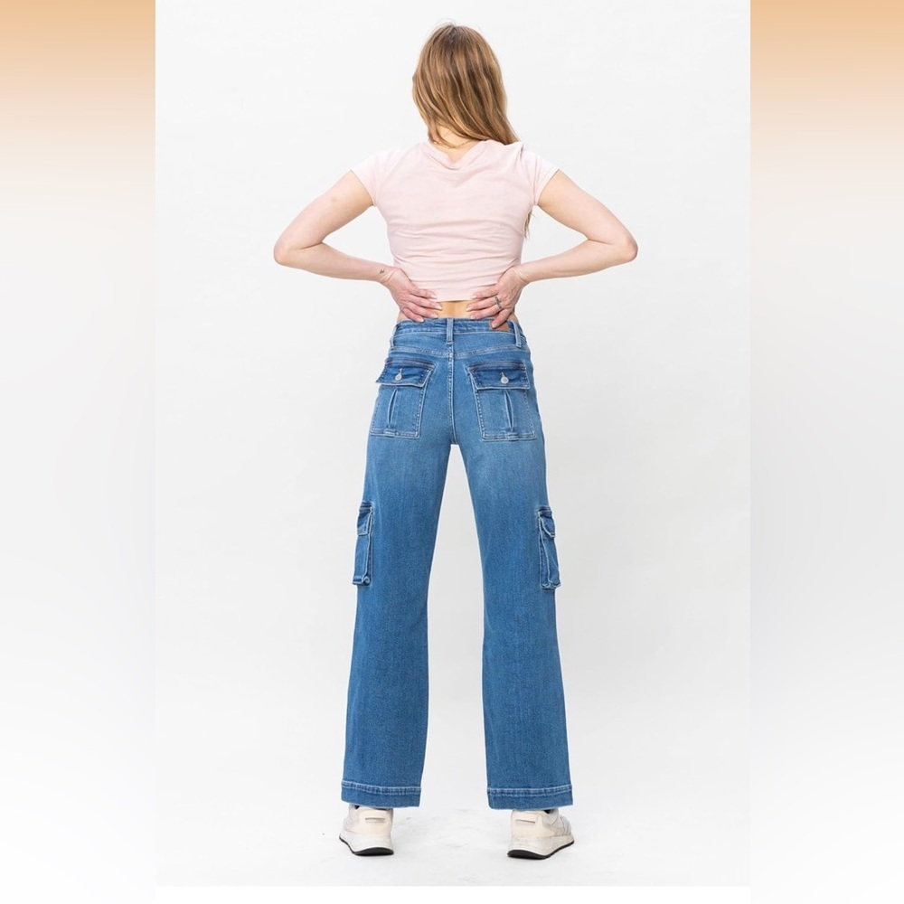 Judy Blue High Waist Wide Leg Denim Cargo Jeans 88724 size 11 - Picture 6 of 7